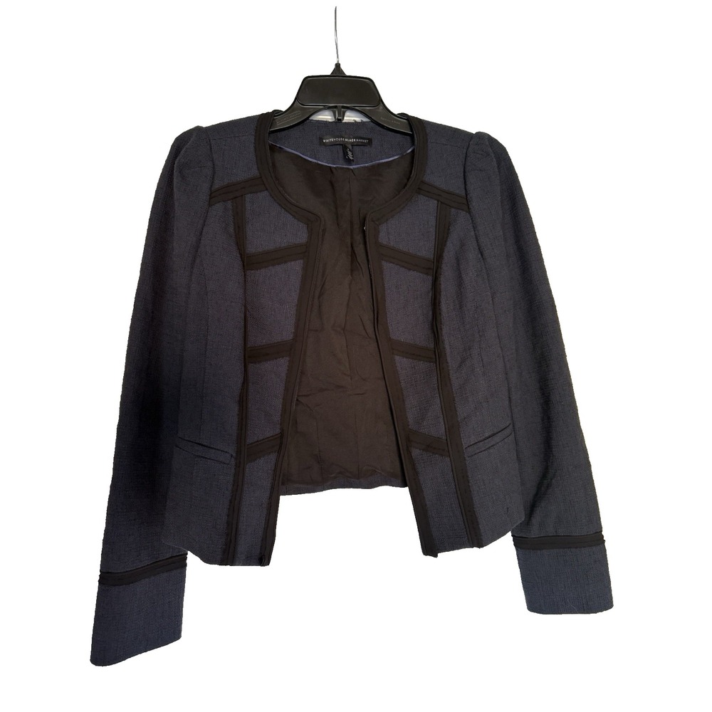 White House Black Market Cropped Blazer Dark Gray w/ Black‎ Trim Sz 4